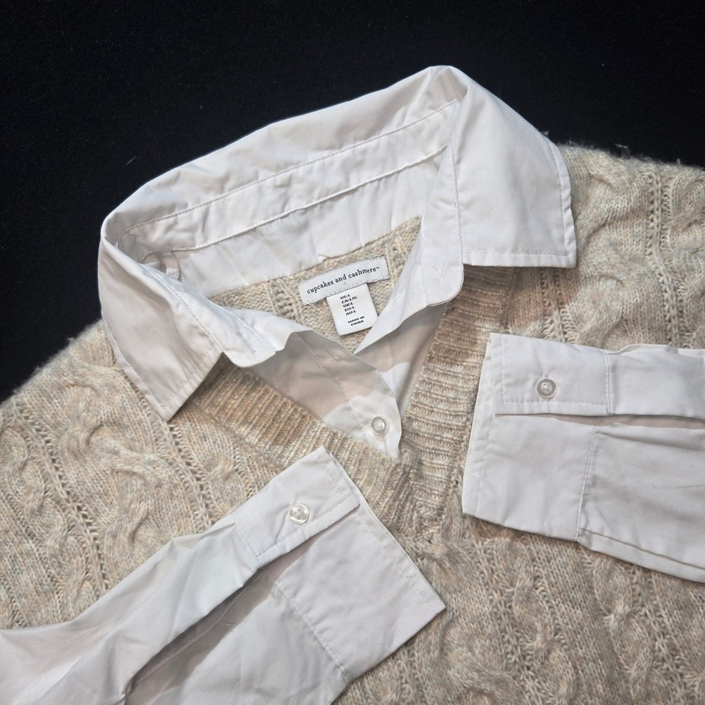 Cupcakes And Cashmere Dress Womens Large Ivory Sweater Vest Cable Knit